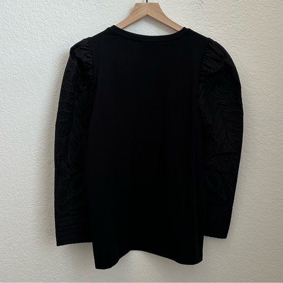 Chico's Women’s Black Cotton Embroidered Puff Sleeve Sweatshirt Size M - Picture 2 of 9